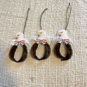 3 Vintage MCM Pipe Cleaner Christmas Ornaments Eagle‎ USA America